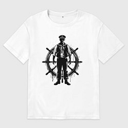 Женская футболка оверсайз Капитан и штурвал граффити