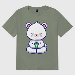 Футболка оверсайз женская Мишка на кофейном релаксе, цвет: авокадо