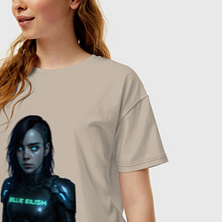 Футболка оверсайз женская Билли Айлиш в космическом костюме, цвет: миндальный — фото 2