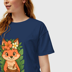 Футболка оверсайз женская Тропическая лисичка, цвет: тёмно-синий — фото 2