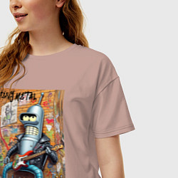 Футболка оверсайз женская Гитарист Бендер - тяжёлый рок, цвет: пыльно-розовый — фото 2