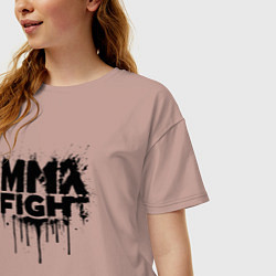 Футболка оверсайз женская MMA боец черной краской, цвет: пыльно-розовый — фото 2