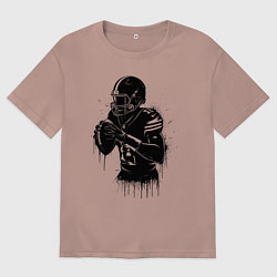 Футболка оверсайз женская Американский футболист черной краской, цвет: пыльно-розовый