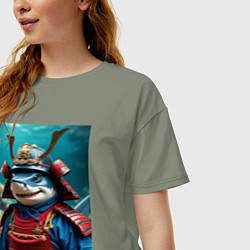 Футболка оверсайз женская Акулини асасини - самурай мем, цвет: авокадо — фото 2