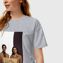 Футболка оверсайз женская Мужчина и женщина с чертежом НЛО ретро поп-арт 197, цвет: меланж — фото 2