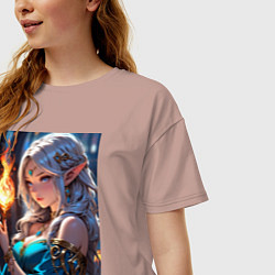 Футболка оверсайз женская Прекрасная эльфийка-маг с шаром огня, цвет: пыльно-розовый — фото 2
