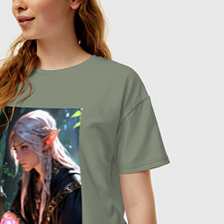 Футболка оверсайз женская Серьёзная эльфийка с магической сферой, цвет: авокадо — фото 2