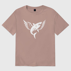 Футболка оверсайз женская Летящая акула, цвет: пыльно-розовый