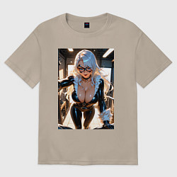 Футболка оверсайз женская Черная кошка в комнате, цвет: миндальный