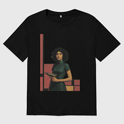 Женская футболка оверсайз Ретрофутуризм девушка с бластером поп-арт 1970-е