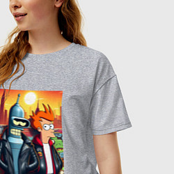 Футболка оверсайз женская Фрай и Бендер жители Нью-Йорка, цвет: меланж — фото 2