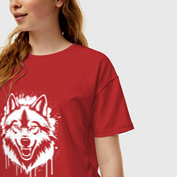 Футболка оверсайз женская Волк в ярости, цвет: красный — фото 2