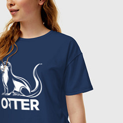 Футболка оверсайз женская Выдра белым, цвет: тёмно-синий — фото 2