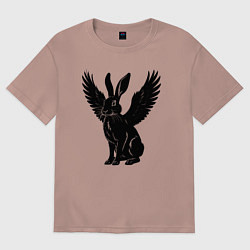 Футболка оверсайз женская Черный заяц с крыльями, цвет: пыльно-розовый