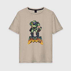 Футболка оверсайз женская Doom солдат марса, цвет: миндальный