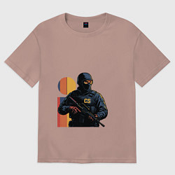Футболка оверсайз женская Поп-арт контр-террорист CS 2, цвет: пыльно-розовый