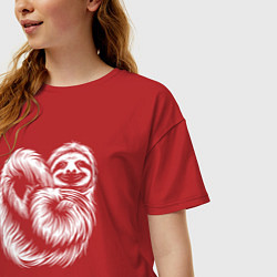 Футболка оверсайз женская Ленивец белый, цвет: красный — фото 2