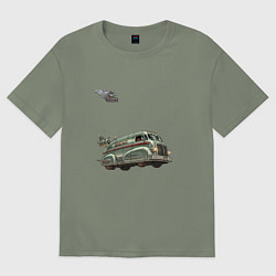 Футболка оверсайз женская Ретрофутуристический летающий грузовик Хлеб, цвет: авокадо