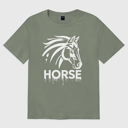 Футболка оверсайз женская Лошадь белой краской, цвет: авокадо