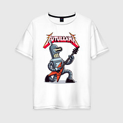 Футболка оверсайз женская Bender bending robot from rock group Futurama, цвет: белый