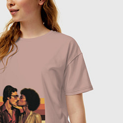 Футболка оверсайз женская Поцелуй поп-арт диско 1970-е, цвет: пыльно-розовый — фото 2