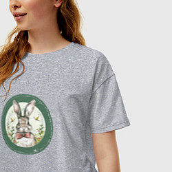 Футболка оверсайз женская Кролик с бабочкой, цвет: меланж — фото 2