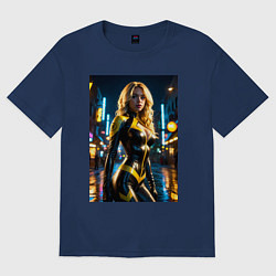 Футболка оверсайз женская Черная Канарейка на улице города, цвет: тёмно-синий