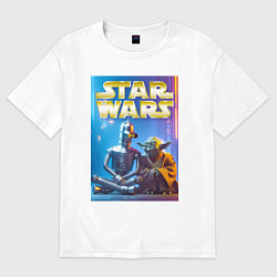 Футболка оверсайз женская Bender and Yoda - ai art collab, цвет: белый