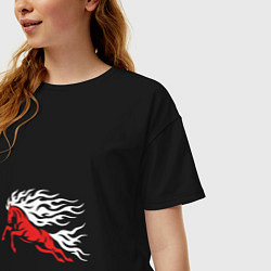 Футболка оверсайз женская Галоп красного коня, цвет: черный — фото 2