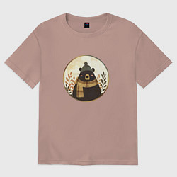 Женская футболка оверсайз Мишка в шарфе и шапке