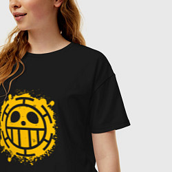 Футболка оверсайз женская Пираты сердца - веселый роджер, цвет: черный — фото 2
