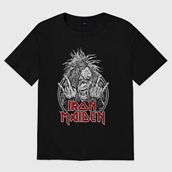 Футболка оверсайз женская Iron Maiden head with hands, цвет: черный