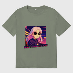 Женская футболка оверсайз Ретровейв аниме девушка