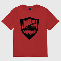 Футболка оверсайз женская Пожарная машина в щите, цвет: красный