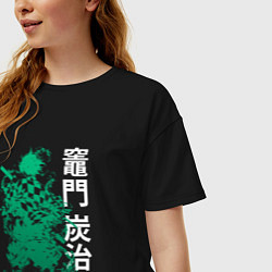 Футболка оверсайз женская Клинок рассекающий демонов - зеленый, цвет: черный — фото 2