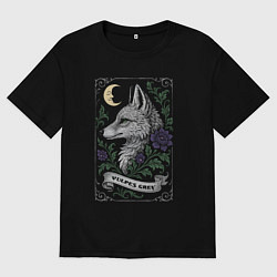 Футболка оверсайз женская Серая лиса под луной, цвет: черный