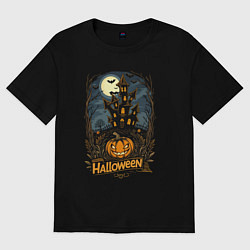 Футболка оверсайз женская Halloween mansion, цвет: черный