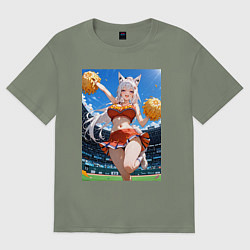 Футболка оверсайз женская Кошка-болельщица, цвет: авокадо