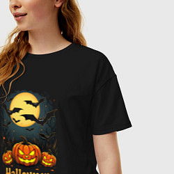 Футболка оверсайз женская Halloween: moon and pumpkins, цвет: черный — фото 2