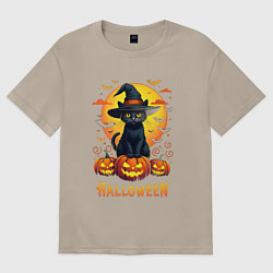 Футболка оверсайз женская Cat on pumkins, цвет: миндальный