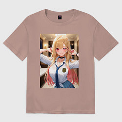 Футболка оверсайз женская Марин Китагава в школьной форме, цвет: пыльно-розовый