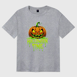 Футболка оверсайз женская Время хэллоуина и страшная тыква, цвет: меланж