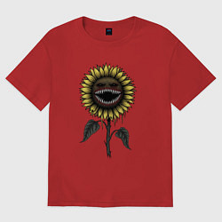 Футболка оверсайз женская Подсолнечник - монстр, цвет: красный