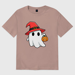 Футболка оверсайз женская Призрак в красной шляпе, цвет: пыльно-розовый