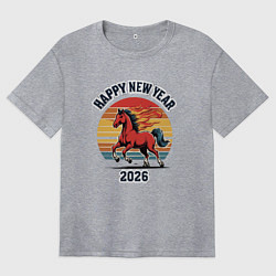 Футболка оверсайз женская Красная огненная лошадь 2026, цвет: меланж