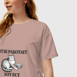 Футболка оверсайз женская Кот не работает - кот ест, цвет: пыльно-розовый — фото 2