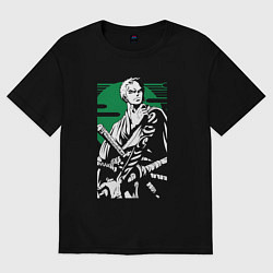 Футболка оверсайз женская Ророноа Зоро три катаны, цвет: черный