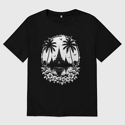 Футболка оверсайз женская Тропический храм, цвет: черный