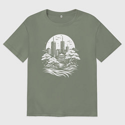 Женская футболка оверсайз Лунный японский город