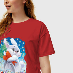 Футболка оверсайз женская С Новым годом, цвет: красный — фото 2